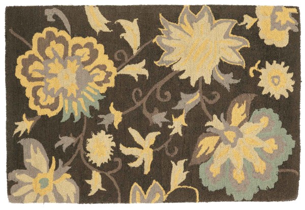 Kurzflor Teppich Flowers 120x180 Braun Blumenmuster Handarbeit Handtuft Modern
