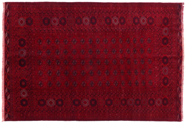 Afghanischer Teppich Mauri Gul 200x300 Handgeknüpft Rot Geometrisch Orientalisch UNIKAT