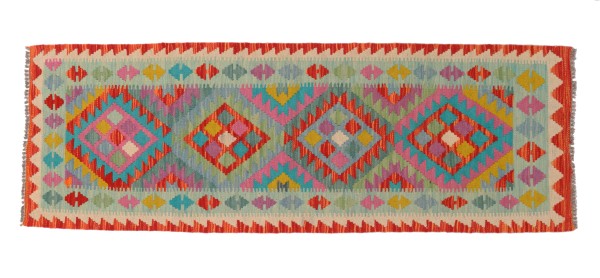 Afghan Maimana Kilim Rug 60x180 Handwoven Runner Colorful Geometric Handmade