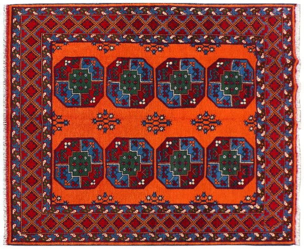 Afghan Akcha Rang Dar Teppich 150x200 Handgeknüpft Orange Durchgemustert Orient