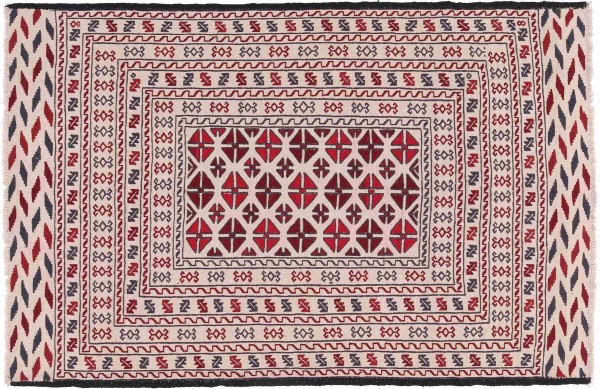 Afghan Kelim Gol Barjasta Teppich 120x180 Handgewebt Beige Geometrisch Handarbeit