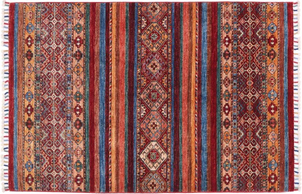 Afghan Ziegler Khorjin Rug 100x150 Hand Knotted Orange Stripes Orient Short Pile