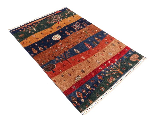 Ziegler Landschaft Bäume Teppich 120x180 Handgeknüpft Bunt Orientalisch UNIKAT Kurzflor