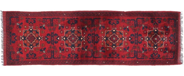 Afghan Teppich Khal Mohammadi 50x150 Handgeknüpft Läufer Braun Geometrisch Orientalisch