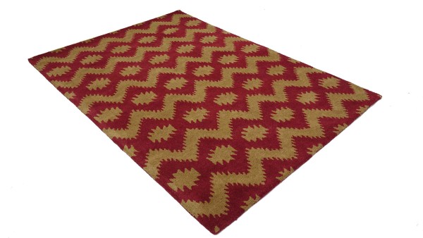 Handgefertigter Wollteppich 160x230 Rot Durchgemustert Handarbeit Handtuft Modern