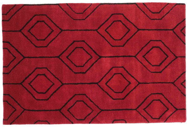 Kurzflor Wollteppich 120x180 Rot Durchgemustert Handarbeit Handtuft Modern