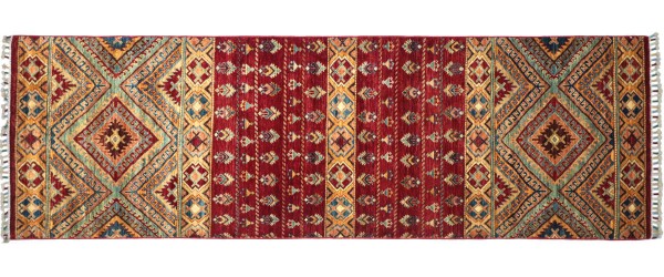 Afghan Khorjin Ziegler Floral Teppich 90x270 Handgeknüpft Läufer Rot Geometrische Wolle