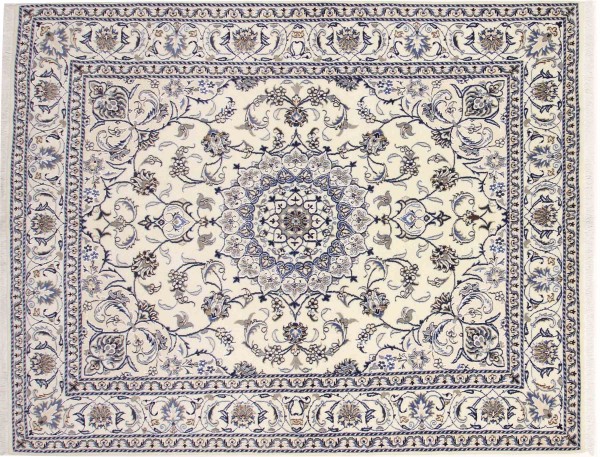 Persian carpet Nain Kashmar 200x300 Hand-knotted White Medallion Oriental UNIKAT