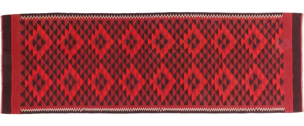 Afghan Kelim Soumakh Ghalmuri Teppich 130x410 Handgewebt Läufer Rot Geometrisch