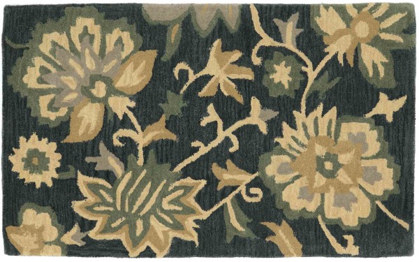 Wool carpet Flowers 90x150 blue floral pattern handmade handtuft modern