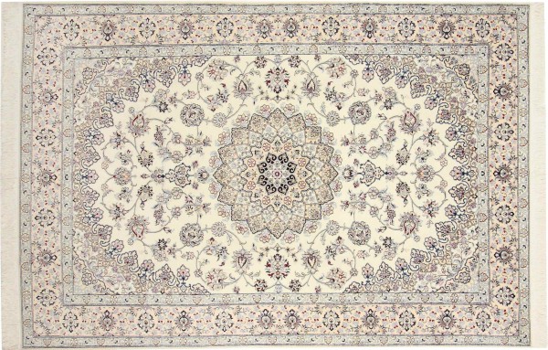 Persian carpet Nain 9LA 200x300 hand-knotted beige medallion oriental UNIQUE