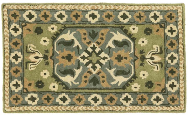 Wool carpet Heriz 90x160 green medallion handmade handtuft modern