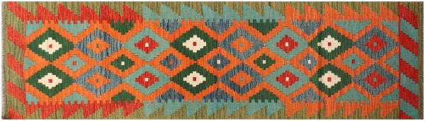 Afghan Maimana Kelim Teppich 80x300 Handgewebt Läufer Bunt Geometrisch Handarbeit
