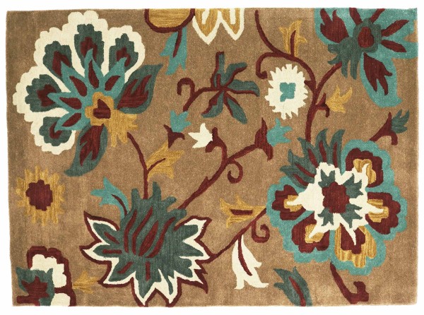 Handgefertigter Teppich Flowers 160x230 Beige Blumenmuster Handarbeit Handtuft Modern