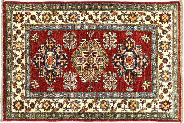 Afghan Fine Kazak Rug 70x140 Hand Knotted Red Border Orient Short Pile