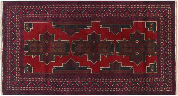 Afghan Gebetsteppich Belutsch Teppich 90x150 Handgeknüpft Rot Geometrisch Orient