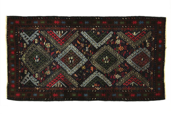Afghan Fine Baluch Rug 80x120 Hand Knotted Black Geometric Pattern Orient