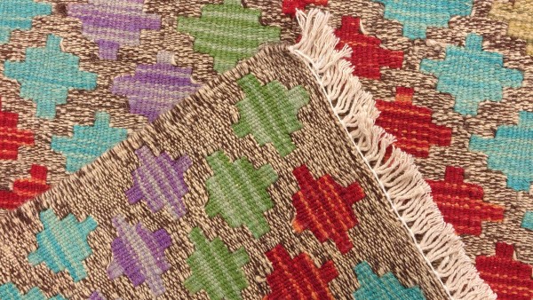 Afghan Maimana Kelim Teppich 60x90 Handgewebt Bunt Geometrisch Handarbeit Gewebt Zimmer