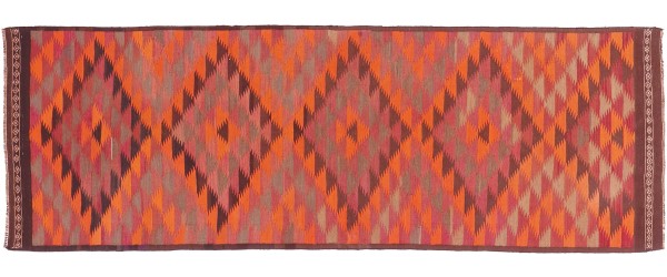 Afghan Kelim Soumakh Ghalmuri Teppich 110x310 Handgewebt Läufer Orange Geometrisch