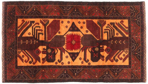 Belutsch Baluch Teppich 100x190 Handgeknüpft Schwarz Geometrisch Orientalisch UNIKAT