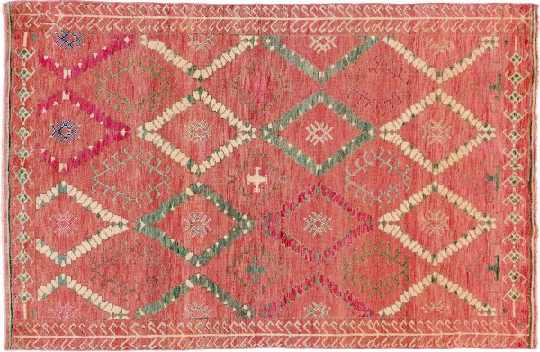 Afghan Berber Maroccan Design Teppich 200x300 Handgeknüpft Rosa Durchgemustert Orient