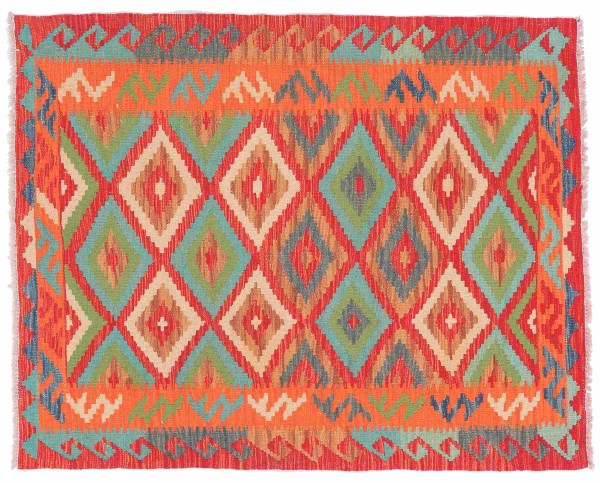 Afghan Maimana Kelim Teppich 110x140 Handgewebt Bunt Geometrisch Handarbeit Gewebt