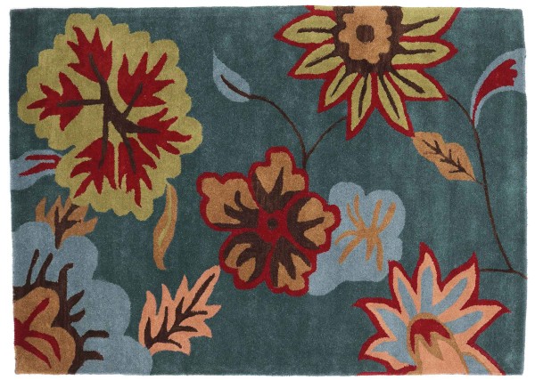 Teppich Blüte Handgefertigt 160x230 Blau Floral Handarbeit Handtuft Modern