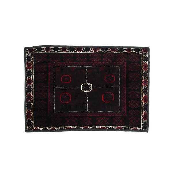 Afghan Poshti Bridge Mat Carpet 80x80 Hand Knotted Square Brown Geometric