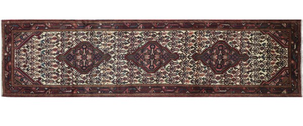 Persian Hamedan carpet 80x260 hand-knotted runner red mirror pattern Orient short pile
