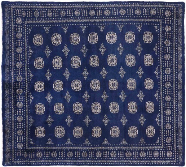 Pakistan Buchara 3ply Teppich 200x200 Handgeknüpft Quadratisch Blau Geometrisch Orient