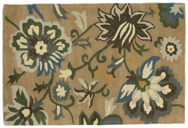 Kurzflor Teppich Flowers 120x180 Beige Blumenmuster Handarbeit Handtuft Modern