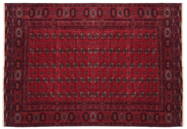 Afghan Rug 200x300 Hand Knotted Red Geometric Oriental Short Pile Living Room