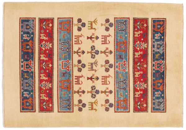 Superkazak animal motifs carpet 100x150 hand-knotted beige nomad pattern oriental