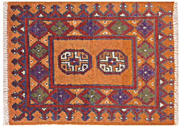 Afghan Aqcha Poshti Rug 40x60 Hand Knotted Brown Geometric Orient Short Pile