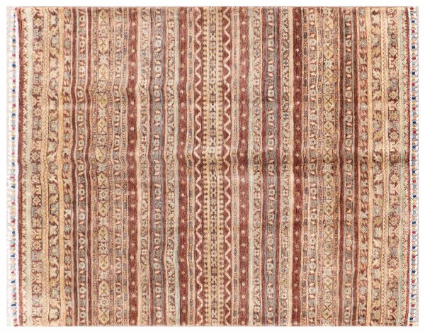 Afghan Ziegler Khorjin Rug 150x200 Hand Knotted Brown Striped Orient Short Pile