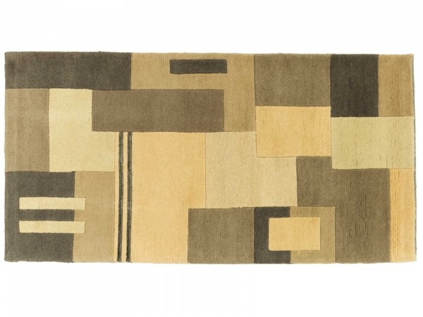Nepal 70x140 Handgeknüpft Teppich Gelb Geometrisch Muster Kurzflor Orient Rug