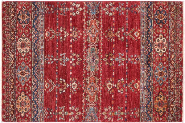 Afghan Ziegler Khorjin Teppich 100x150 Handgeknüpft Rosa Streifen Orient Kurzflor