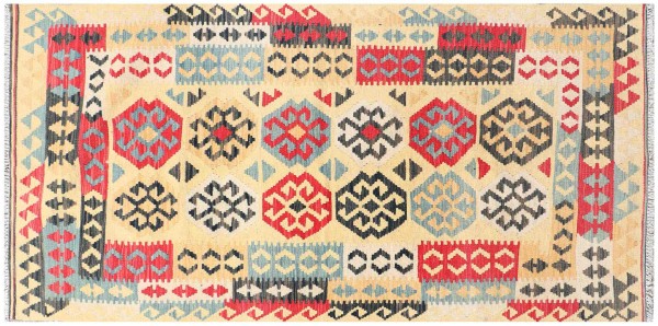 Afghan Maimana Kelim Teppich 100x210 Handgewebt Bunt Geometrisch Handarbeit Gewebt