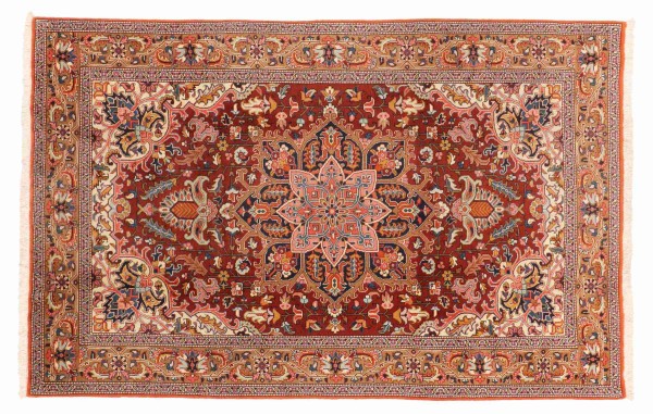 Perser Perserteppich Antik 200x300 Handgeknüpft Teppich Rot Medaillon Kurzflor