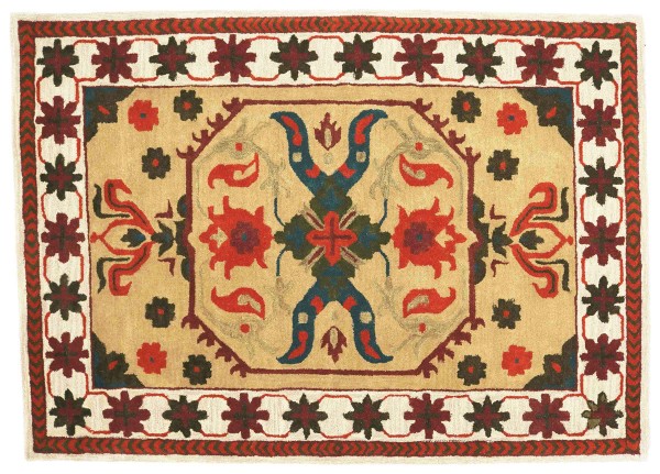 Short pile carpet wool 160x230 gold medallion handmade handtuft modern