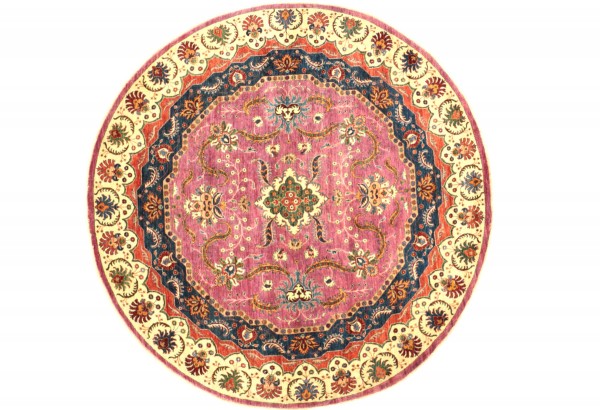 Afghan Ziegler Ariana Rund 250x250 Handgeknüpft Orientteppich Quadratisch Rosa