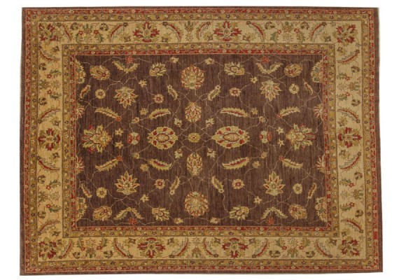 Afghan Chobi Ziegler Rug 250x300 Hand Knotted Brown Floral Pattern Orient Short Pile