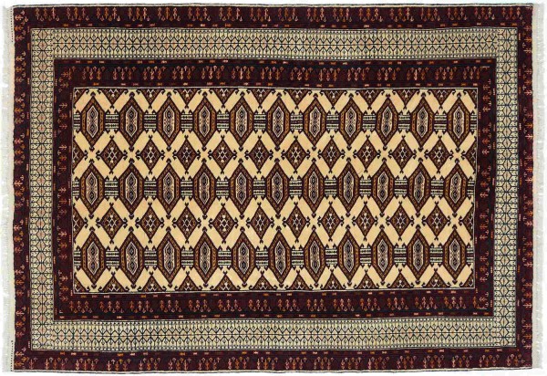Afghan Teppich 120x180 Handgeknüpft Beige Geometrisch Orient Kurzflor Wohnzimmer