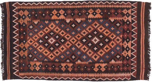 Kilim Afghan Maimana Rug 90x160 Handwoven Brown Geometric Handmade Room