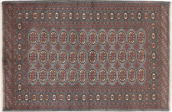 Pakistan Buchara Teppich 120x180 Handgeknüpft Grau Geometrisch Orient Kurzflor