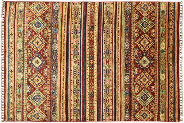 Afghan Khorjin Shaal 170x240 Handgeknüpft Orientteppich Rot Gestreift Wolle