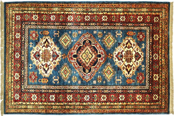 Afghan Kazak Fein 100x170 Handgeknüpft Orientteppich Blau Umrandung Wolle