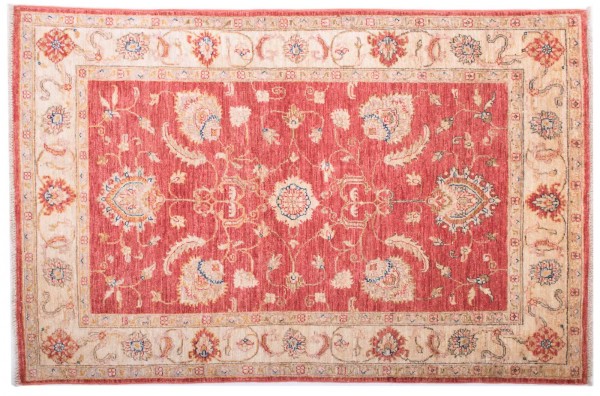 Afghan Chobi Ziegler Fein 100x150 Handgeknüpft Teppich Rot Blumenmuster Kurzflor