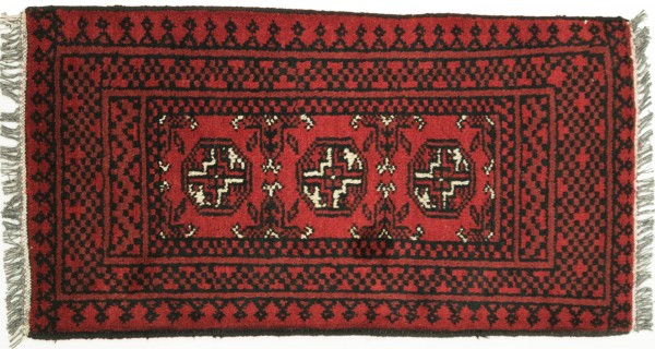 Afghan Andkhoi Aqcha 100x50 Handgeknüpft Teppich 50x100 Rot Geometrisch Muster Kurzflor