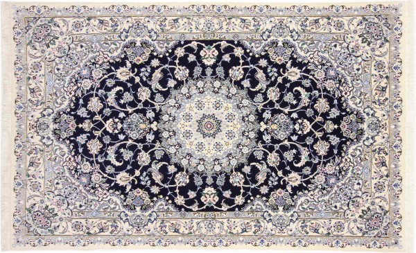 Persian carpet Nain 9LA 160x250 Hand-knotted Dark Blue Floral Oriental UNIKAT